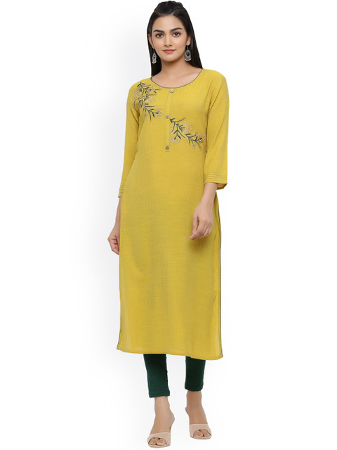 

ZOLA Women Yellow Floral Embroidered Kurta