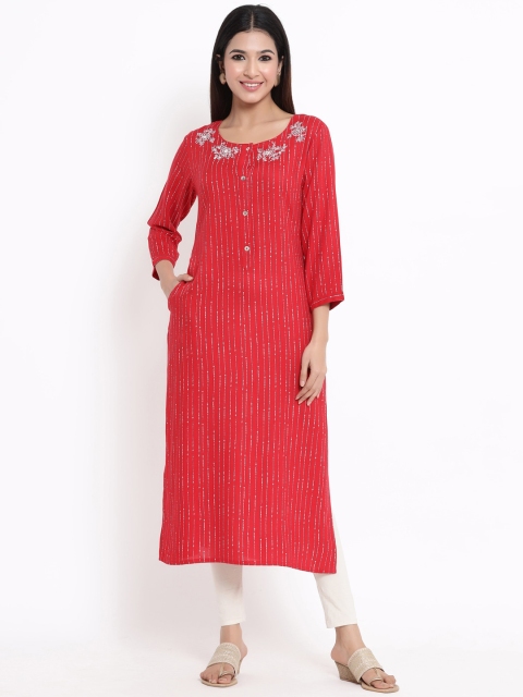 

ZOLA Women Red & White Striped Kurta