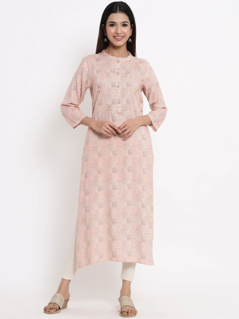

ZOLA Women Peach-Coloured Checked Kurta