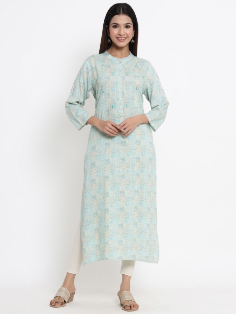 

ZOLA Women Blue Checked Embroidered Detail Kurta