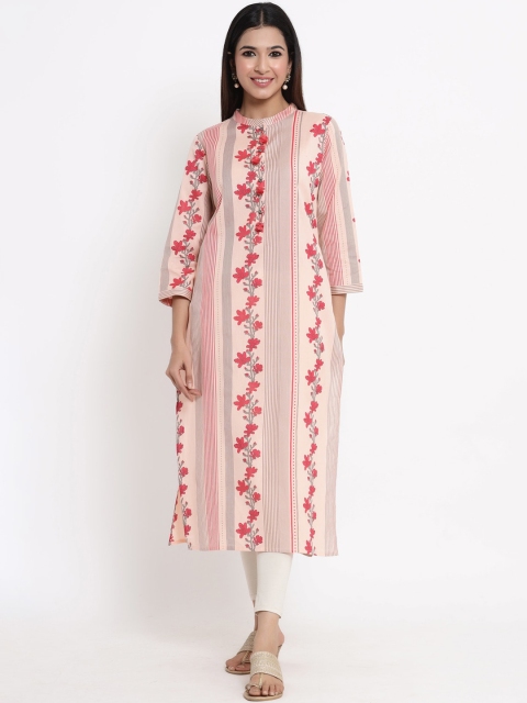 

ZOLA Women Peach-Coloured & Red Floral Printed Kurta