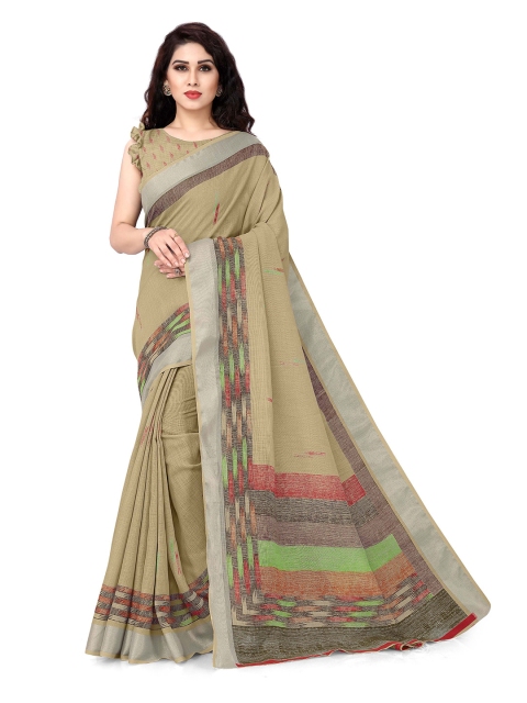 

KALINI Cream-Coloured & Maroon Printed Zari Designer Saree