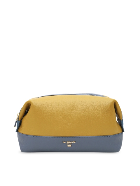 

Da Milano Unisex Mustard Yellow & Grey Colourblocked Leather Travel Pouch