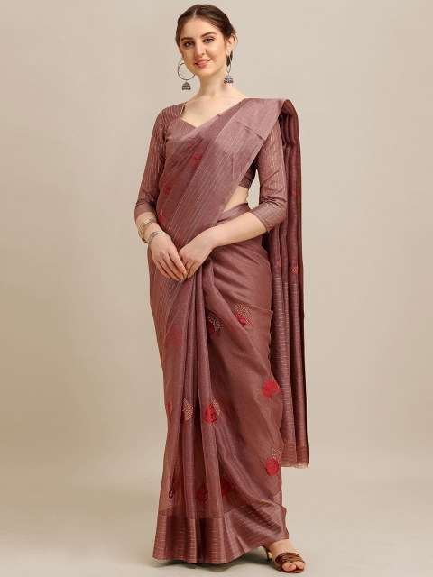 

RAJGRANTH Purple & Red Floral Embroidered Designer Kota Saree