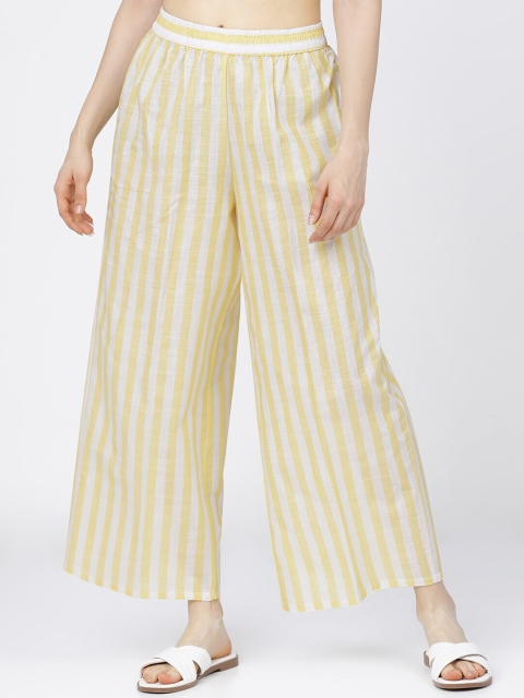 

Vishudh Women Yellow & White Striped Cotton Ethnic Palazzos