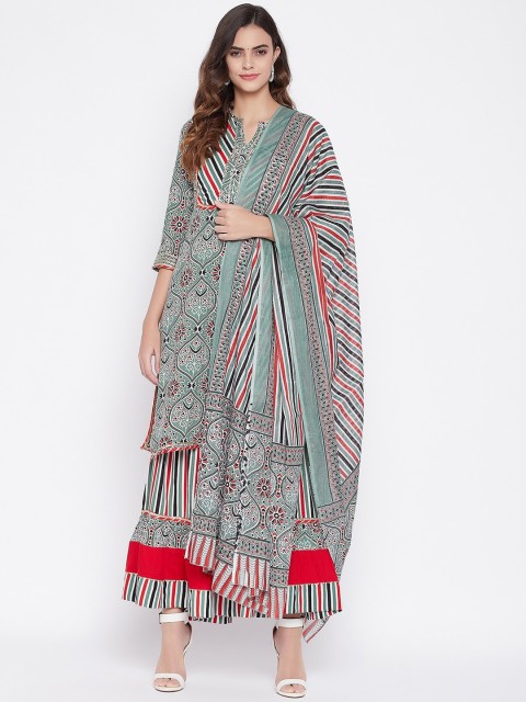 

Prakhya Women Blue Ethnic Motifs Printed Kurta with Palazzos & With Dupatta