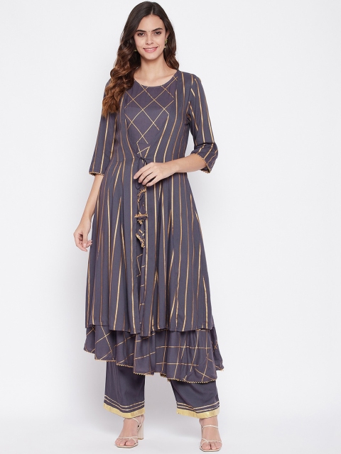 

Prakhya Women Grey Layered Kurta with Palazzos