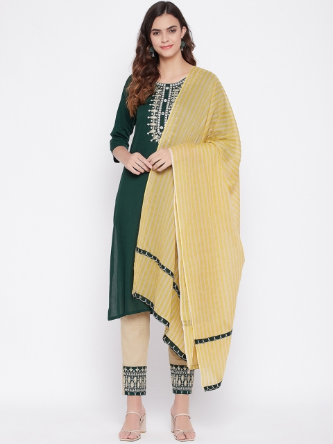 

Prakhya Women Green Printed Kurta with Trousers & With Dupatta