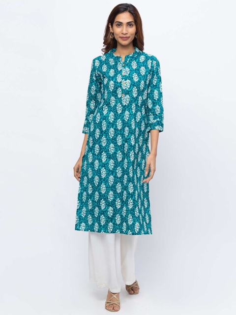 

ZOLA Women Teal Green & White Ethnic Motifs Printed Kurta