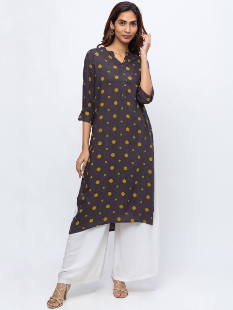 

ZOLA Women Grey & Yellow Geometric Printed Kurta
