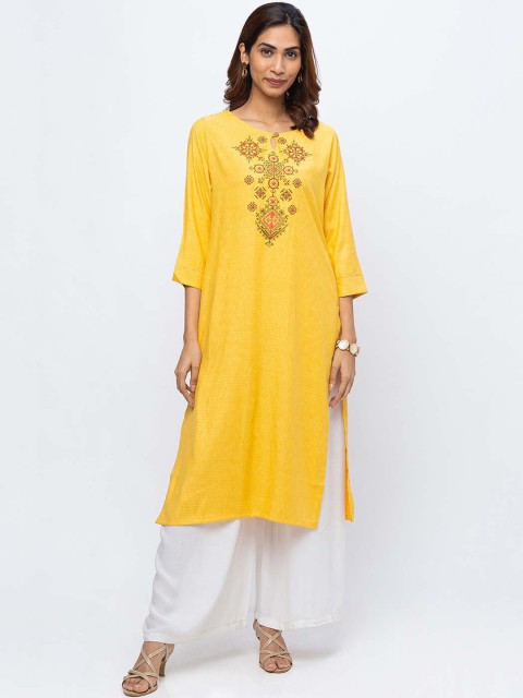 

ZOLA Women Yellow Ethnic Motifs Yoke Design Kurta