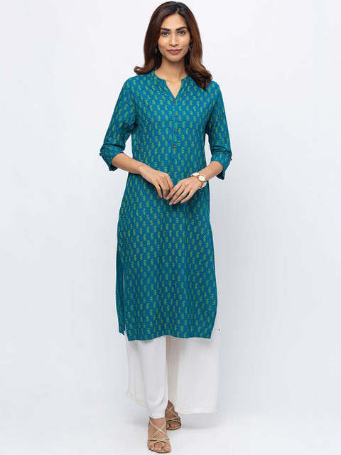 

ZOLA Women Teal Blue & Yellow Printed Kurta