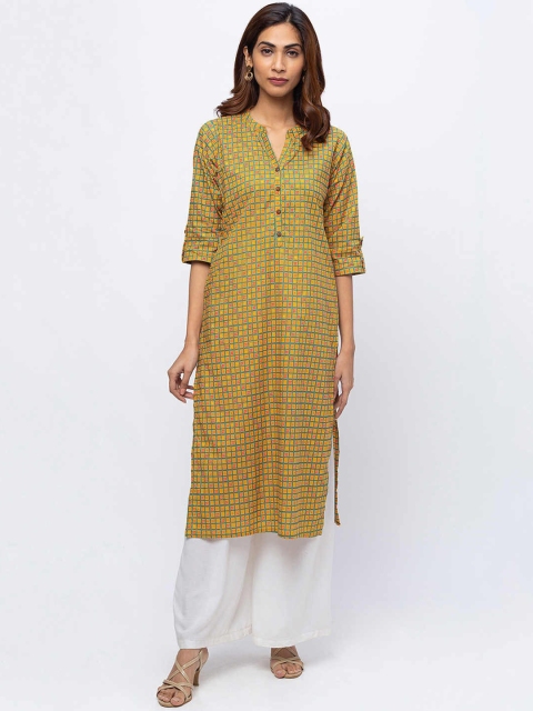 

ZOLA Women Mustard Yellow & Pink Ethnic Motifs Printed Kurta