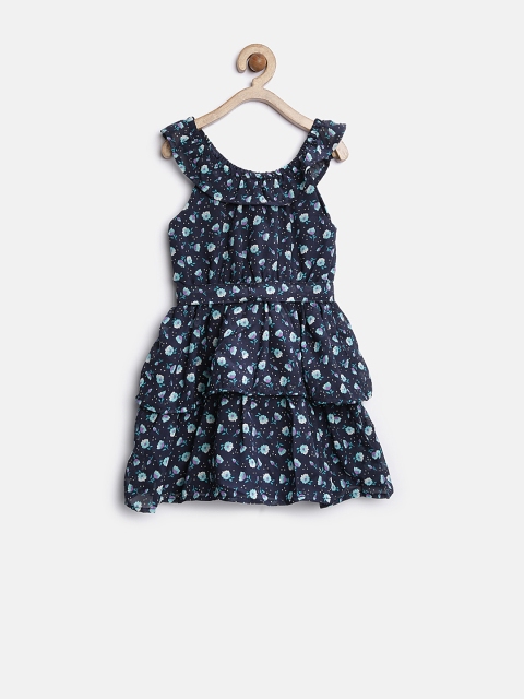 

The Childrens Place Girls Navy Floral Printed Fit & Flare Dress, Navy blue