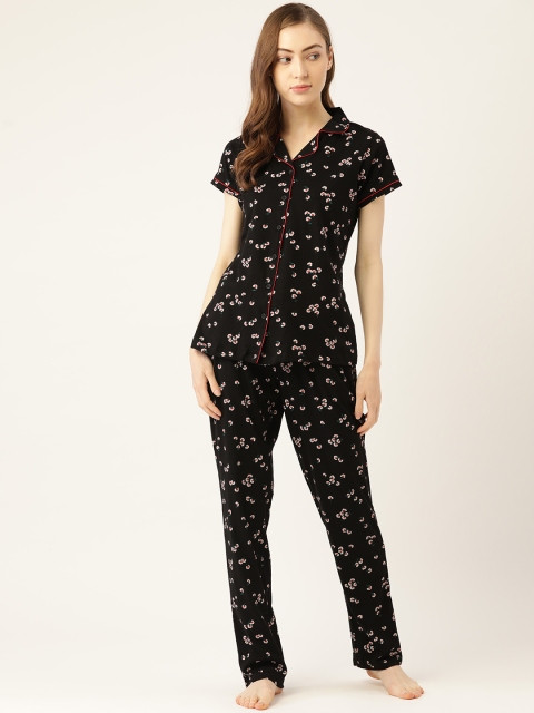 

Sweet Dreams Women Black & Red Floral Printed Pure Cotton Night suit