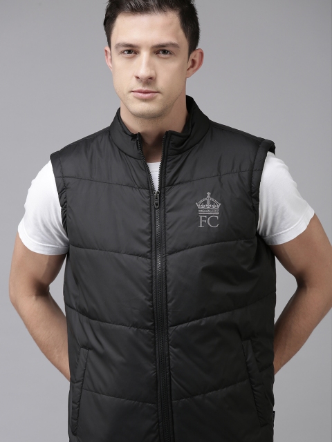 

French Connection Men Black Solid Stand-Collar Sleeveless Padded Jacket