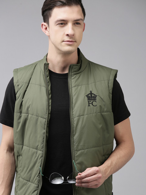 

French Connection Men Olive Green Sleeveless Padded Jacket