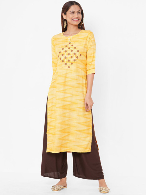 

ZOLA Women Yellow Floral Embroidered Kurta
