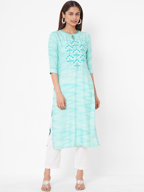 

ZOLA Women Turquoise Blue Ethnic Motifs Embroidered Kurta