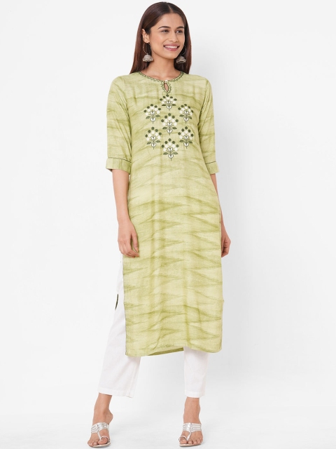 

ZOLA Women Olive Green Ethnic Motifs Embroidered Kurta
