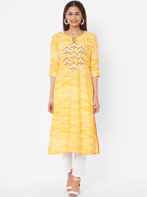 

ZOLA Women Yellow Ethnic Motifs Embroidered Kurta