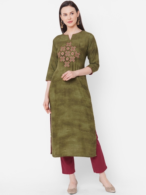 

ZOLA Women Olive Green Ethnic Motifs Embroidered Kurta