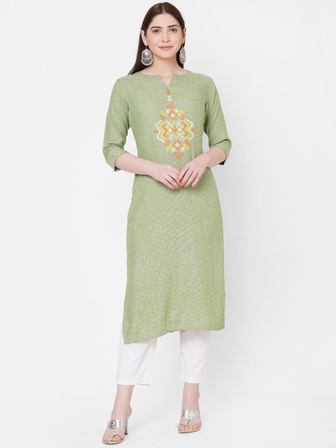 

ZOLA Women Green Ethnic Motifs Embroidered Kurta