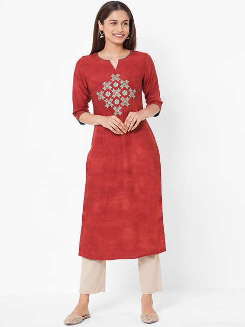 

ZOLA Women Red Ethnic Motifs Embroidered Kurta