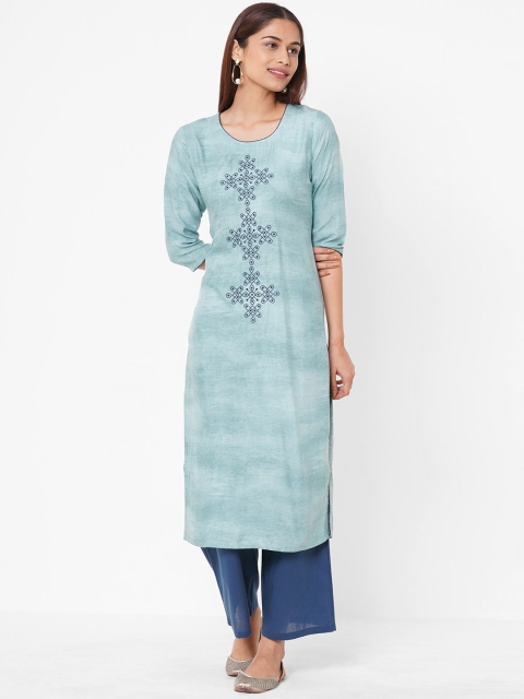 

ZOLA Women Blue Embroidered Kurta