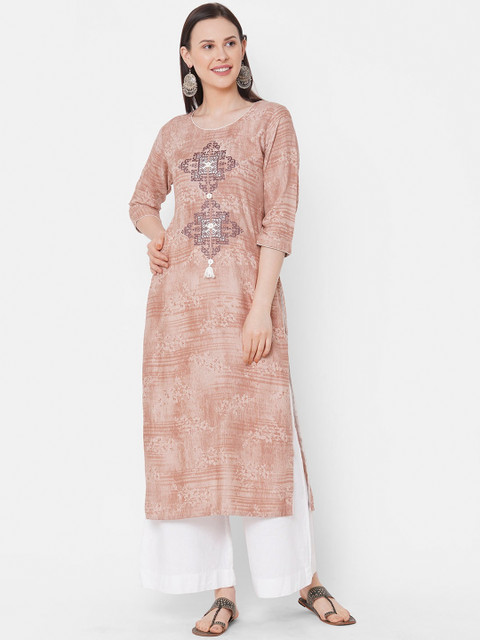 

ZOLA Women Peach-Coloured Ethnic Motifs Embroidered Kurta