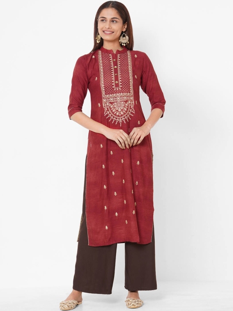 

ZOLA Women Maroon Ethnic Motifs Embroidered Kurta
