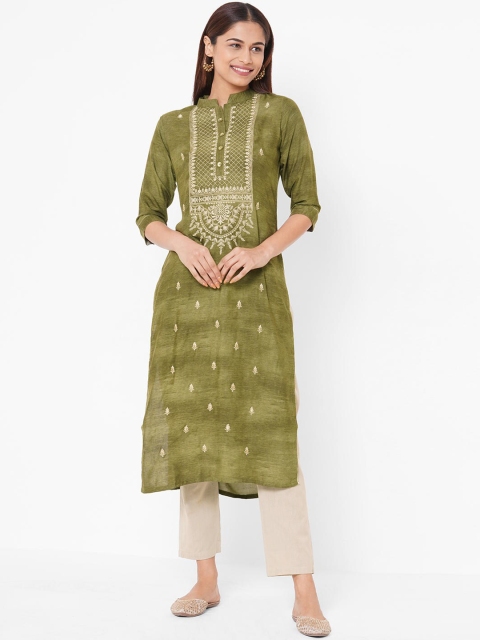 

ZOLA Women Olive Green Ethnic Motifs Embroidered Kurta