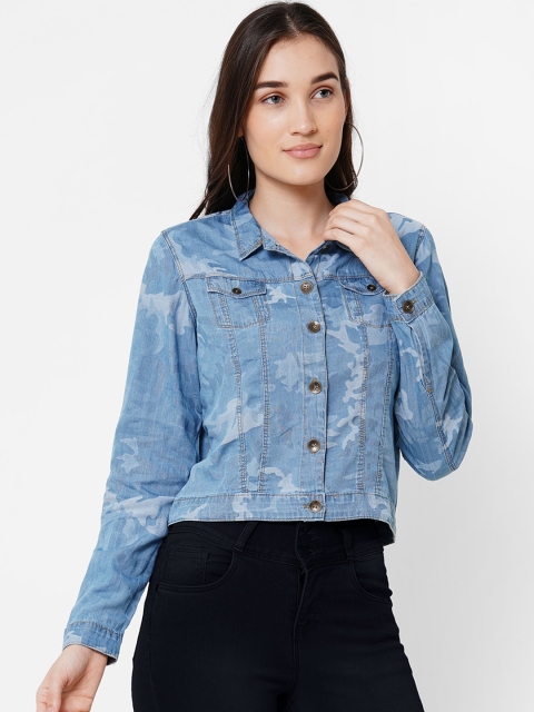 

Kraus Jeans Women Blue Camouflage Crop Denim Jacket