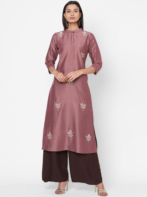 

ZOLA Women Mauve Floral Embroidered Kurta