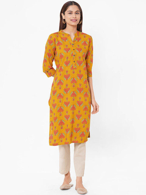 

ZOLA Women Mustard Yellow Ethnic Motifs Printed Kurta