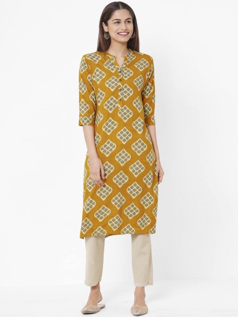 

ZOLA Women Mustard Yellow Printed Straight Kurta