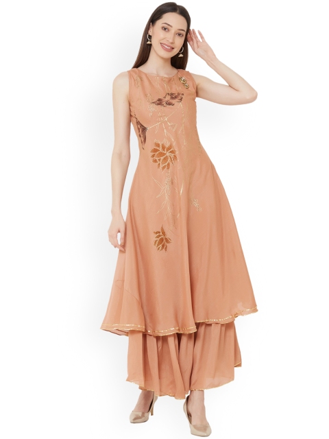 

ZOLA Women Peach-Coloured Floral Printed Anarkali Kurta