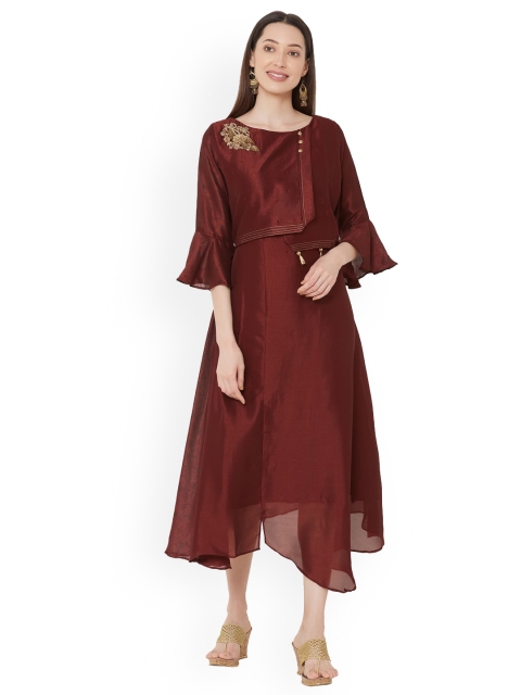 

ZOLA Women Brown Embellished Flared Sleeves Asymmetric Kurta