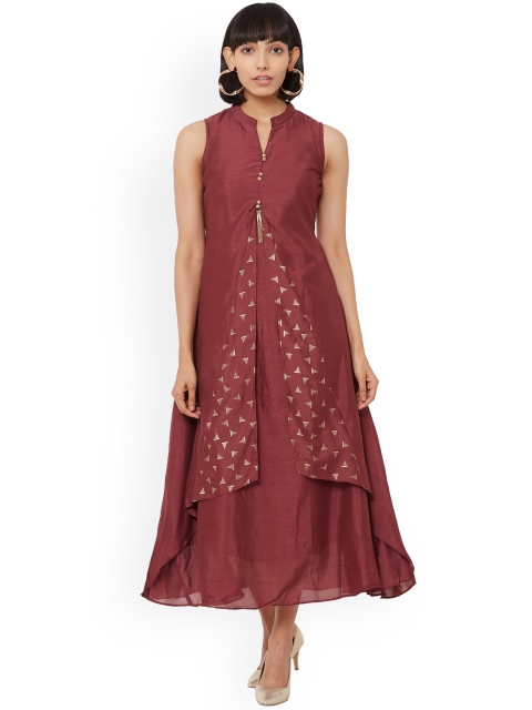 

ZOLA Women Maroon Printed Two-Layered Flared Kurta