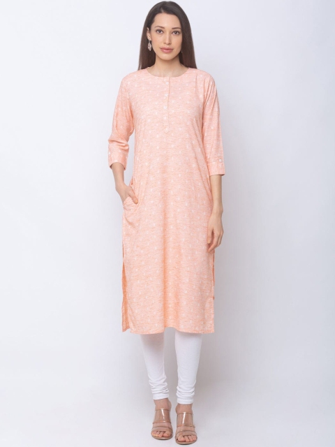 

ZOLA Women Peach-Coloured Printed Kurta