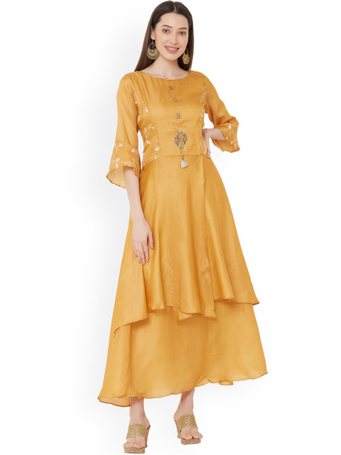 

ZOLA Women Yellow Bell Sleeves Asymmetric Layered Kurta