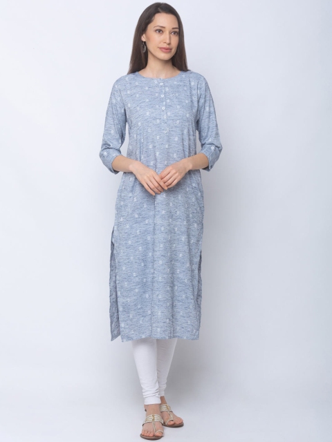 

ZOLA Women Blue Geometric Embroidered Kurta