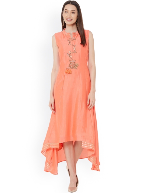 

ZOLA Women Orange Embroidered Zardozi Anarkali Kurta