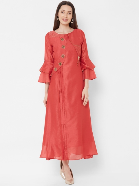 

ZOLA Women Red Embellished Flared Sleeves Thread Work Anarkali Kurta