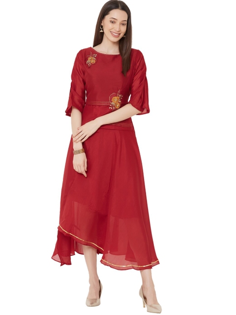 

ZOLA Women Red Flared Sleeves Thread Work Anarkali Kurta