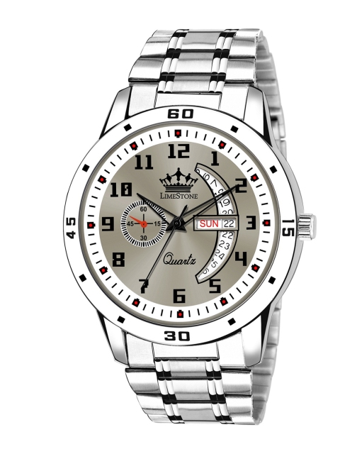 

LIMESTONE Men Grey Brass Printed Dial & Steel Toned Bracelet Style Straps Analogue Watch