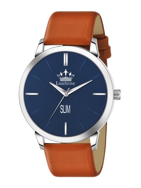 

LIMESTONE Men Blue Brass Solid Dial & Brown Leather Straps Analogue Watch LS2987
