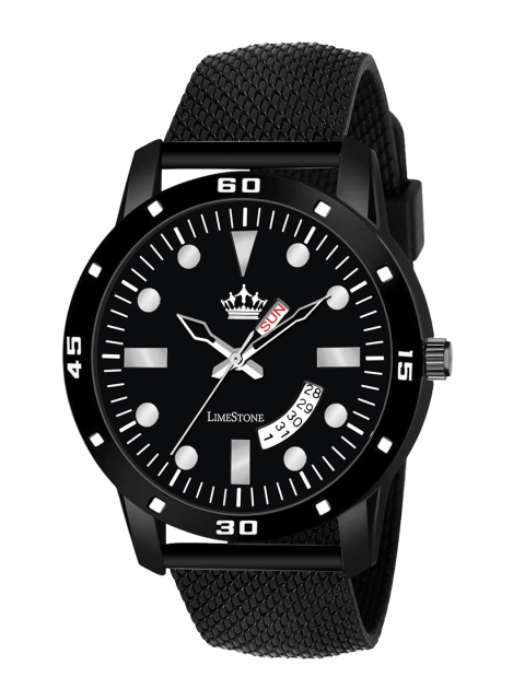 

LIMESTONE Men Black Brass Dial & Black Textured Straps Analogue Watch LS2941