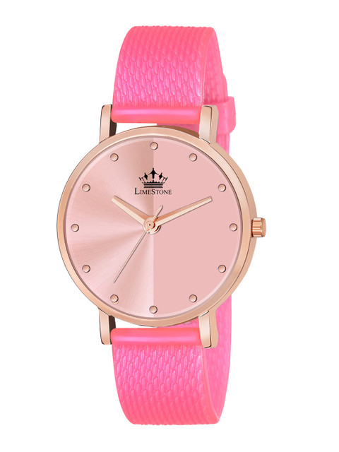 

LIMESTONE Men Pink Brass Printed Dial & Pink Straps Analogue Watch LS1368, Rose gold