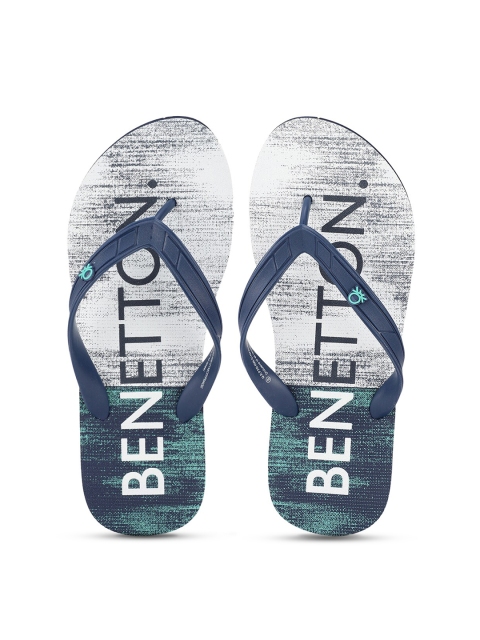 

United Colors of Benetton Men Navy Blue & Off White Printed Rubber Thong Flip-Flops